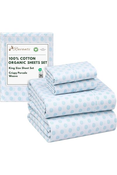 RUVANTI 100% Cotton Percale Sheets for King Size Bed - 16 Inches Deep Pocket ...