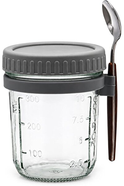 Cuisine Art 475 ml Overnight Oats Jar with Lid & Spoon, Reusable Glass Oatmeal Container