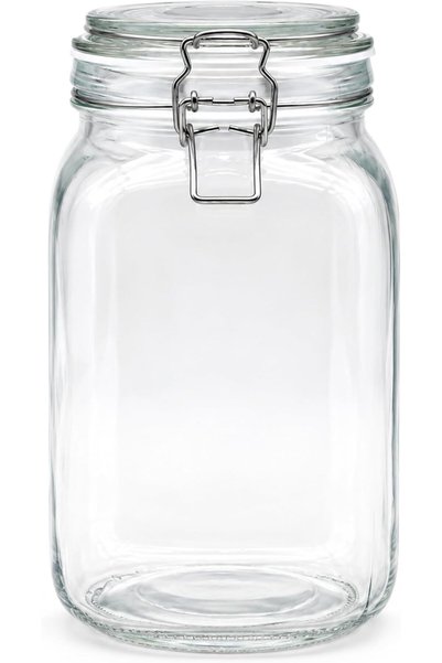 Cuisine Art Glass Storage Jar with Clip Lid 1500 ml, Clear Glass Food Container with PP Sealing Ring