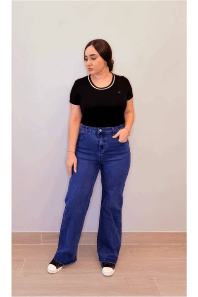 LINELLE Women’s High-Waisted Wide-Leg Denim Jeans – Dark Blue