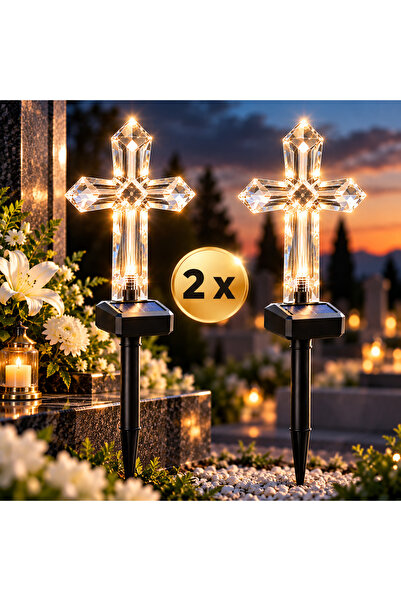 OEM Set 2 x Lampă solară LED în formă de cruce pentru mormânt, 50 cm, Lumină ...