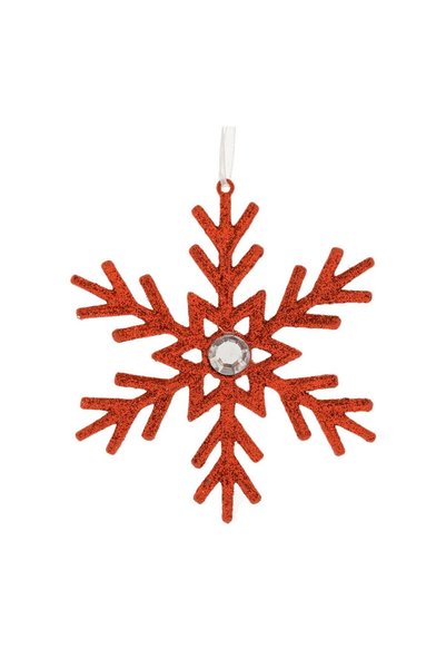 OEM Ornament Brad de Crăciun Fulg Roșu cu Glitter și Strass 10 cm – Decor Fes...