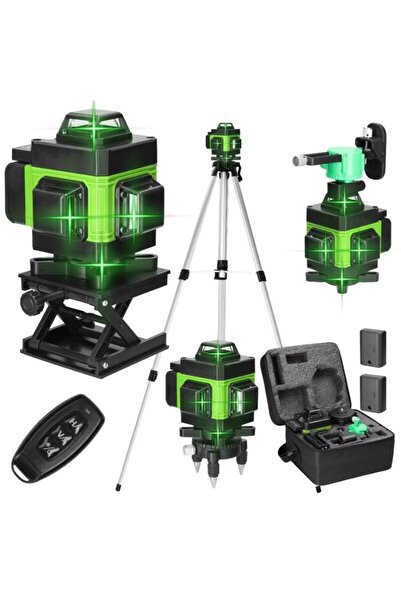 OEM Nivelă laser profesională verde 4D cu 16 linii + Trepied, 2 Baterii, Tele...
