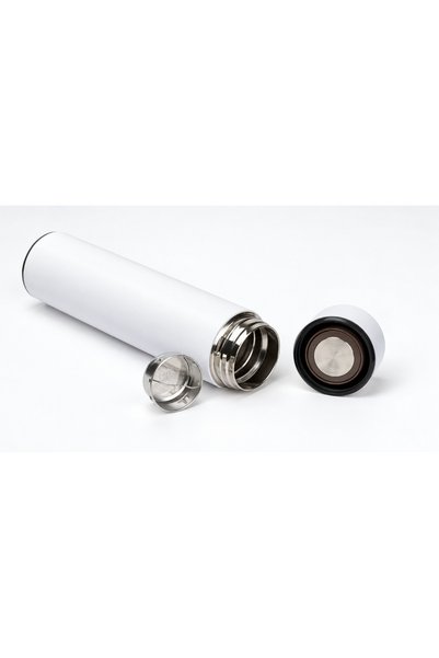 Generic Brand Termos 500 ml cu afișaj digital pentru temperatură și filtru pentru ceai, alb