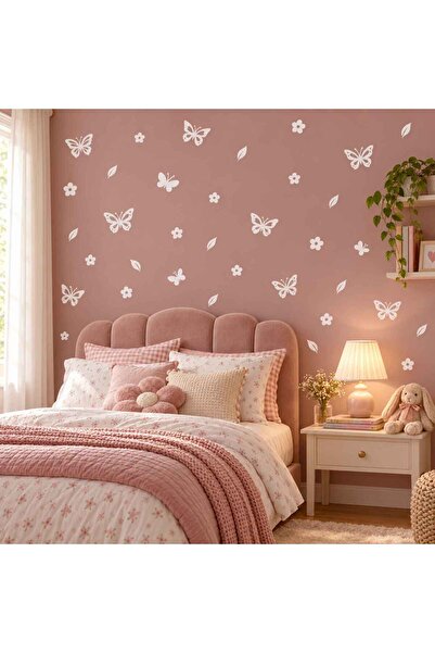 New Jargon Butterfly and Flower Wall Sticker Set - Decorative Leaf Wall Decal...