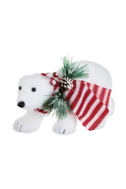OEM Figurină Decorativa de Caciun Urs Polar din Spuma Albă cu Fular cu Dungi ...