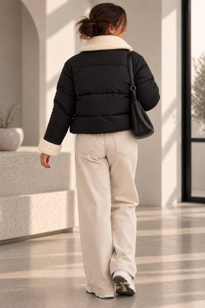 bb butik basic Women's Fur Detailed Zippered Inflatable Coat My3535