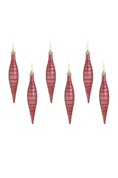 OEM Set Ornamente de Crăciun Turturi Roz cu Dungi Glitter 16 cm – 6 buc. – At...