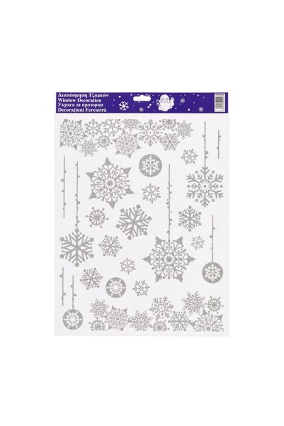 OEM Autocolante Decorative de Crăciun Fulgi cu Glitter Argintiu 30x42 cm – At...