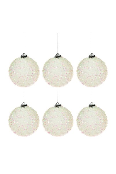 OEM Set Globuri de Crăciun Albe cu Beteala Ø8 cm – 6 buc. – Atmosferă Festivă...