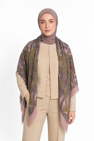 Mooncorn Mosst Pattern Wool Cashmere Shoulder Shawl