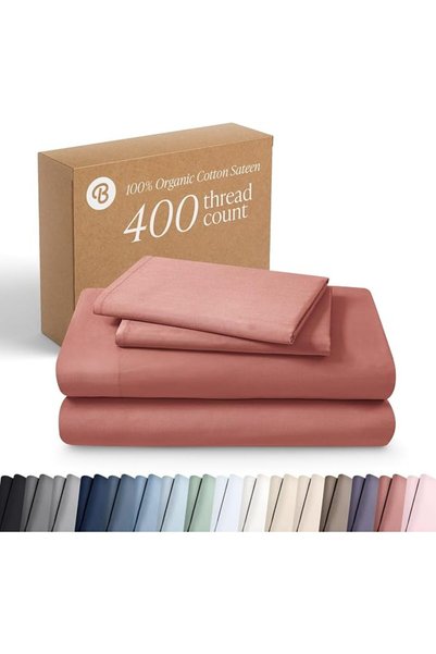 Bare Home طقم ملاءات سرير من القطن العضوي 100٪ مقاس كينج، 400 خيط، 4 قطع - نا...