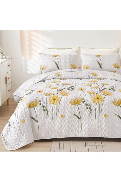 Dinjoy Floral Quilt Set Full/Queen Size,Burnt Orange Bedspread Queen Botanica...