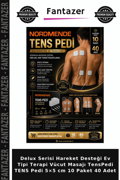 Fantazer Delux Serisi Hareket Desteği Ev Tipi Terapi Vücut Masajı TensPedi TENS Pedi 5×5 cm 10 Paket 40 Adet