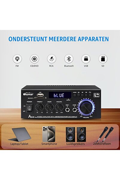 woopker Amplificator Stereo HiFi AK45 Pro, 500 Wați, Mini Audio cu 2 Canale