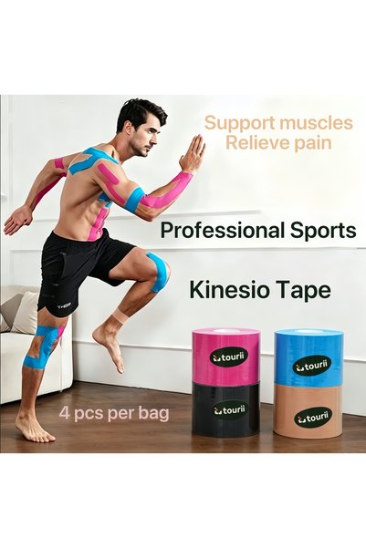 Tourii 4 Rolls Waterproof Breathable Kinesiology Tape 5CM*5M, Athletic Elasti...