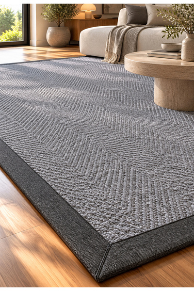 MELARİS HALI Kumaş Bordürlü Özel Dikim Sisal Jüt Halı Balık Sırtı Hasır Kilim...