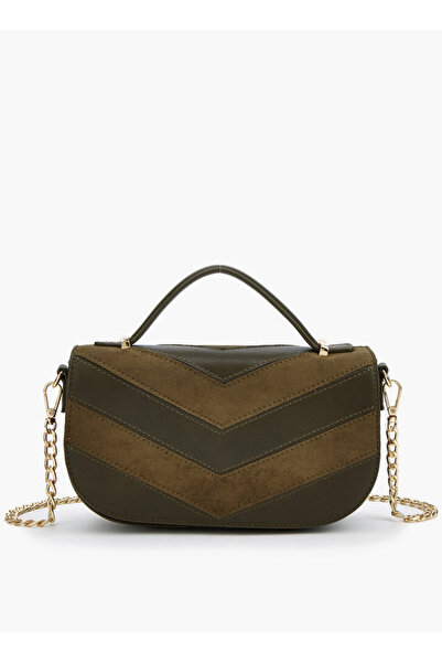 Flora Bella by Shoexpress Suede Chevron Panelled Crossbody Bag with Chain Strap