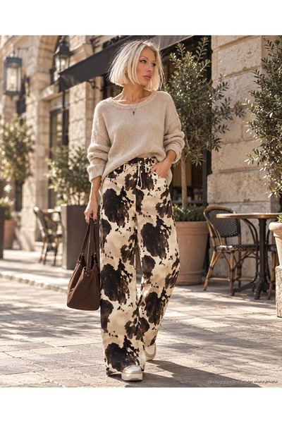 ibeeka Îmbrăcăminte pentru femei Noul sezon Pantaloni largi cu model maro crem