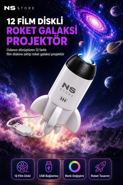 NS Store 12 Discs Rocket Galaxy Projector USB Starry Sky Projector Night Ligh...