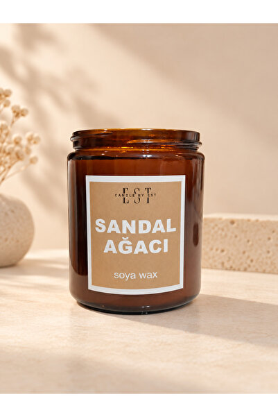 Sandal Ağacı Kokulu Amber Cam Kavanoz Mum – 200 Gr Soya Wax – Kapaklı Dekoratif Mum