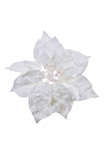 OEM Floare Decorativa de Crăciun Albă Catifelata cu Glitter și Clips 25 cm – ...