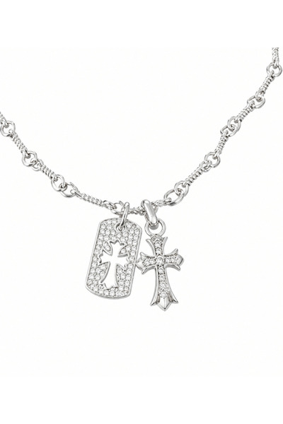 Generic Brand Colier cu Pandantiv Cruce și Plăcuță – Design Modern și Elegant