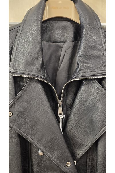 Park Moda Women's Italian Leather Jacket with Asymmetrical Closure and Belt