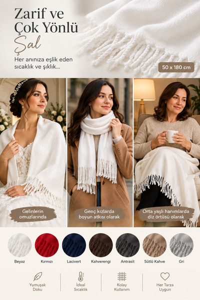 kemal savin Soft Textured Wool Shawl,Shawl,Scarf,Knee Cover,Tassel Shawl