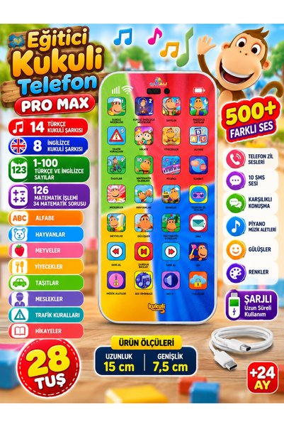 SUDESA OYUNCAK KUKULİ ŞARJLI EĞİTİCİ OYUNCAK TELEFON 28 TUŞLU IŞIKLI 500 FARK...