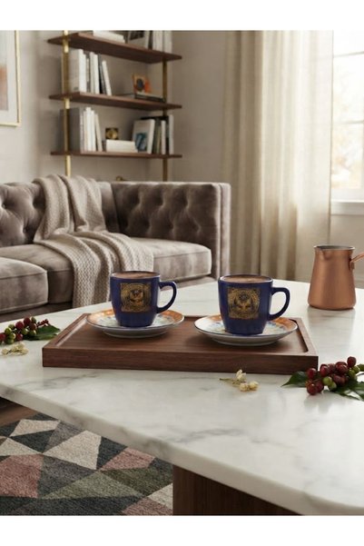 Elista Bohemian Elegance: Set of 2 Porcelain Coffee Cups with Patterns and Gold Motifs