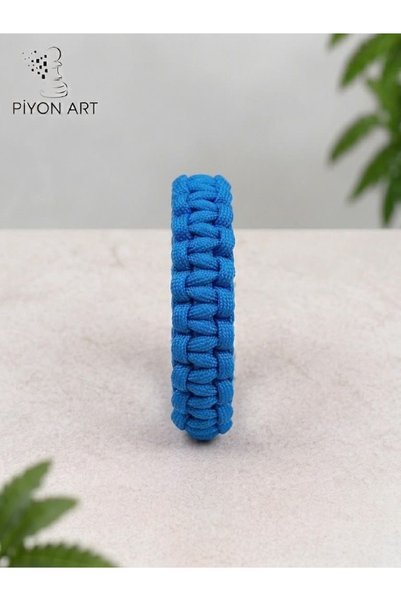 Piyonart Handmade Blue Paracord Parachute Cord Unisex Bracelet with Clip Outdoor Survival Jewelry L Size