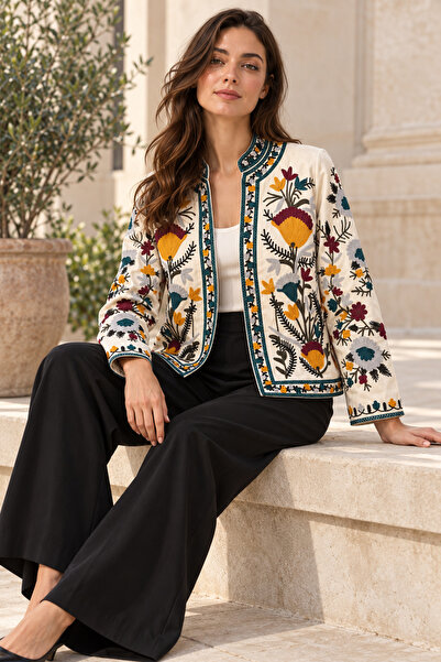 Cessa fashion Etnik Desen Nakışlı Ceket