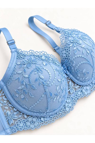Softwearr طقم حمالة صدر نسائية مطرزة بالزهور ومزودة بأسلاك داعمة