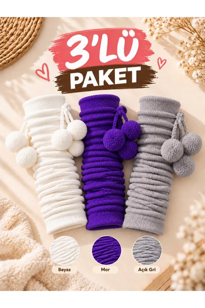 Baff Kadın Ponponlu Pamuklu Tozluk – 3'lü Paket