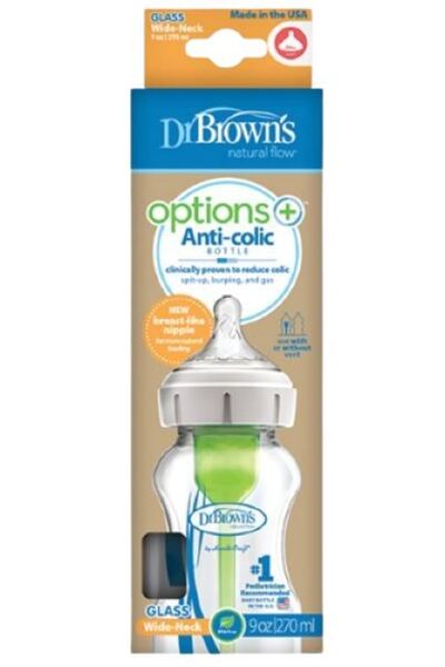 Dr.Brown's Γυάλινο Μπιμπερό Drbrown's Options+ Με Φαρδύ Στόμιο 270ml (WB 91740)