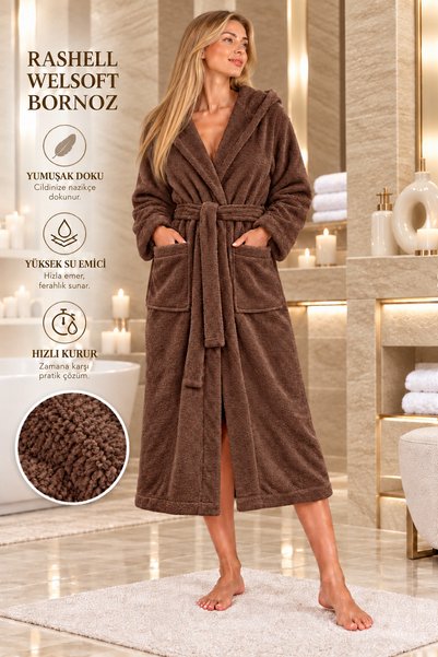 loomis Bornoz Kapşonlu Rashell Welsoft Düz Unisex Yumuşacık Peluş Dokulu Kuşa...