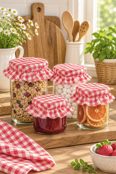 cotton maison Boho Elastic Fabric Jar Cover Set of 6 – Decorative Cotton Jar ...