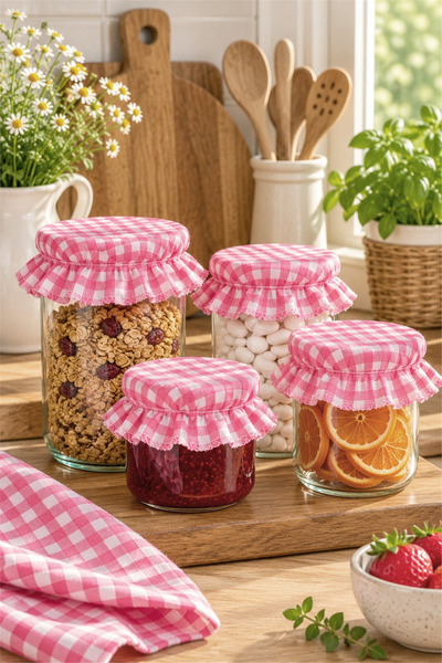 cotton maison Boho Elastic Fabric Jar Cover Set of 6 – Decorative Cotton Jar ...