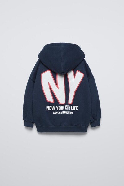 Magu Children's Cotton Hooded Navy Blue Sweatshirt and Sweatpants Set
