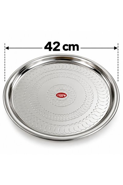 Genel Markalar Paslanmaz Çelik Sini no.7 42 cm – Yuvarlak Desenli Çelik Servi...