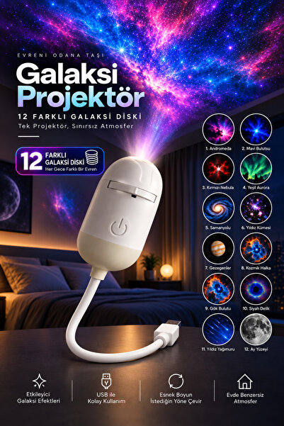 Omaze 12 Farklı Efektli USB Galaksi Yıldız Projektörü Esnek Başlıklı Uzay ve ...