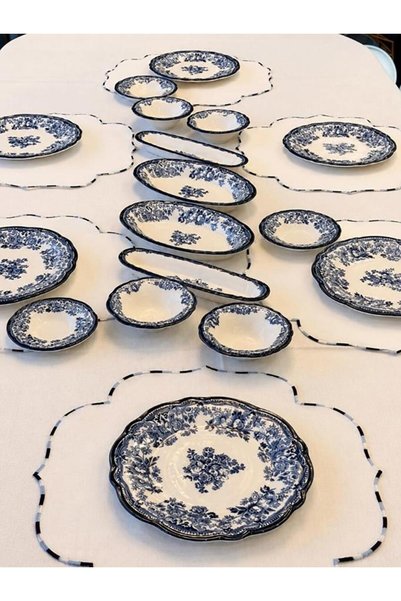 İD FİNE Porser Porselen Velour Navy Fulya Kahvaltı Takımı 20 Parça