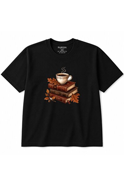 Rabona Fashion Tricou Grafic cu Cafea de Toamnă și Cărți Vintage pentru o Lec...