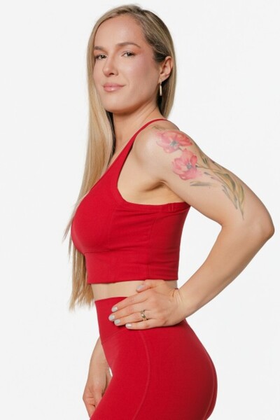 2SKIN Top Sport Damă Crop cu Susținere Ridicată, Roșu, pentru Fitness, Yoga ș...