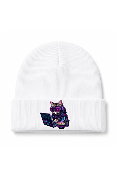 Rabona Fashion Neko Hacker Cyberpunk Cat Neon Japanese Anime Graphic Beanie