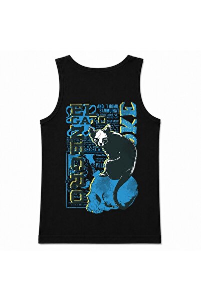 Rabona Fashion Shadow Cat Blue Skull Urban Grunge Graphic Tank Top