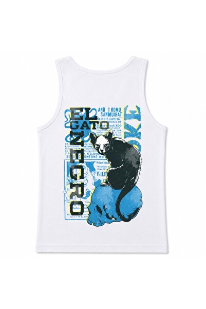 Rabona Fashion Shadow Cat Blue Skull Urban Grunge Graphic Tank Top