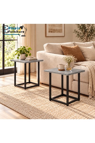 PixelsFurniture مجموعة 2 طاولة جانبية من بكسل الأثاث مربعة لتقديم الضيافة أو ...