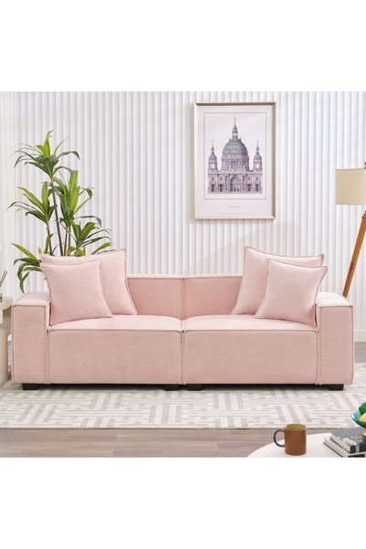 homejoyz كنب كتان وخشب سويدي - وردي - إيسيا - 220x85x80 سم